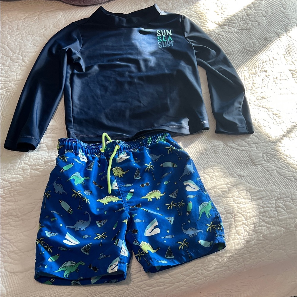 Simple Joys by Carter's Navy and Rash-guard and Okie Dokie Swim-Trunks.